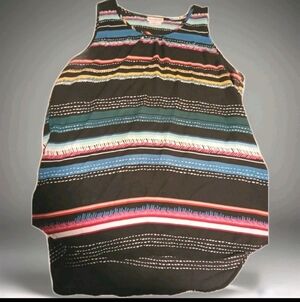 Van Heusen Women's Black Multicolor Striped Tank Top Medium